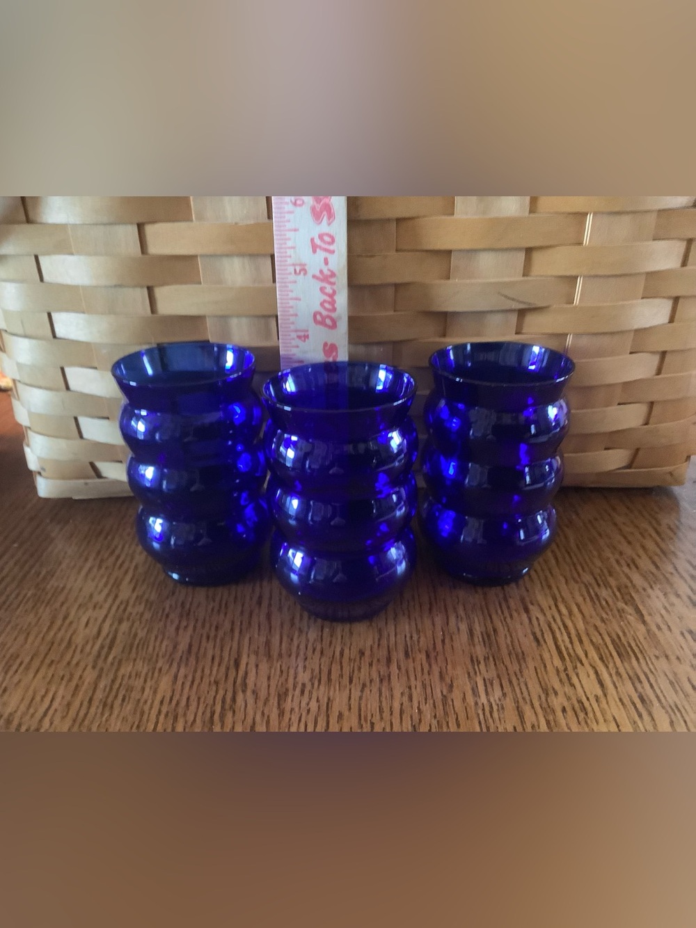 Set of 3 Louie Glass Harpo Tumblers 6 oz Cobalt Blue 3 and 5/8ths inches tall